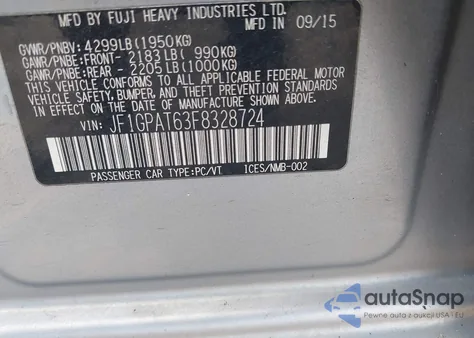 2015 Subaru Impreza 2.0I Sport Premium z USA, uszkodzony, nr VIN JF1GPAT63F8328724